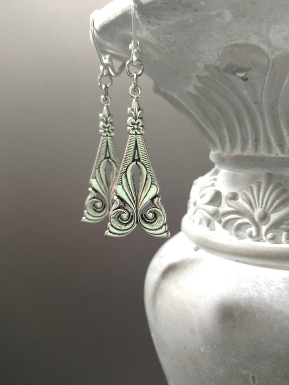 Silver Art Deco Earrings - Art Deco Jewelry - Art Nouveau Earrings - Reproduction Jewelry - Belle Epoque - Boheme Bijou