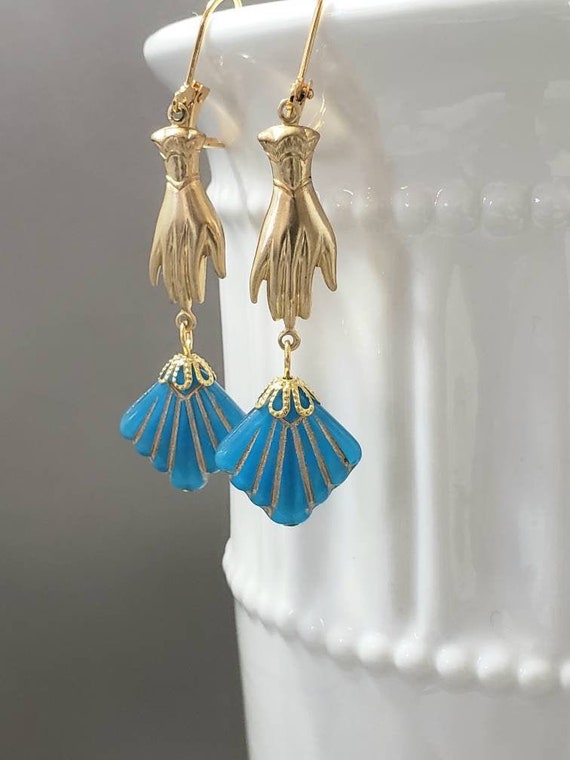 Art Deco Fan Earrings - 1920s Art Deco Jewelry - Assemblage Earrings - Flapper Jewelry - Vintage Style