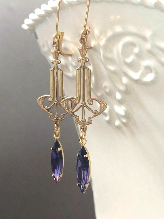 Purple Art Deco Earrings - Art Deco Jewelry - 1920s Deco Earrings - 1920s Jewelry - Flapper Jewelry - Boheme Bijou - ZELDA