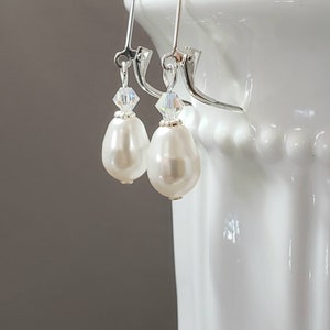 Simple Pearl Drop Earrings Dainty Pearl Earrings Vintage Style Bridal Jewelry 1920s Bride Regency Reproduction image 6