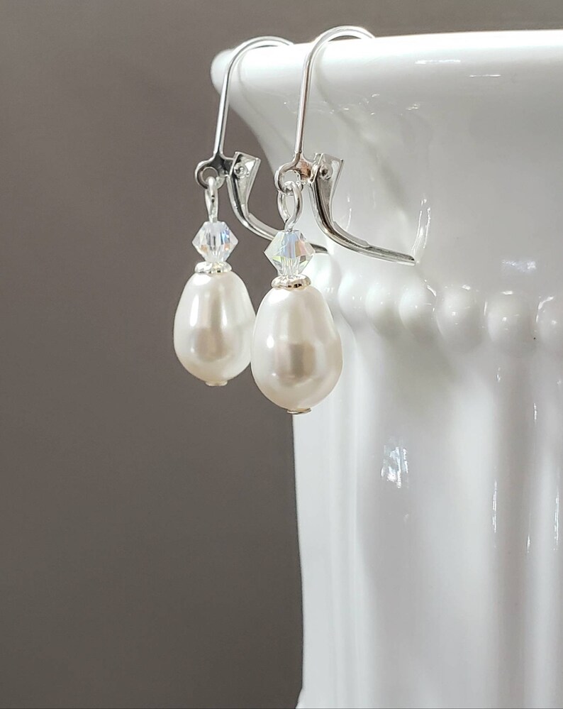 Simple Pearl Drop Earrings Dainty Pearl Earrings Vintage Style Bridal Jewelry 1920s Bride Regency Reproduction image 6