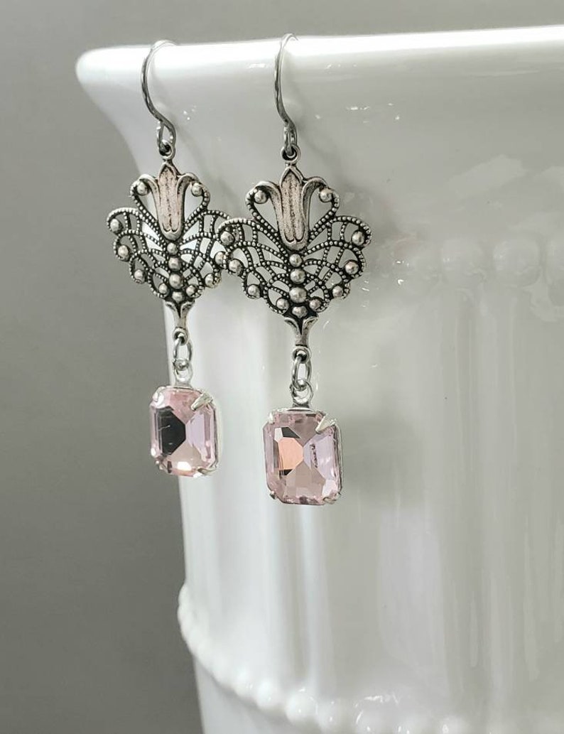 Pink Art Nouveau Earrings Art Nouveau Silver Jewelry - Etsy