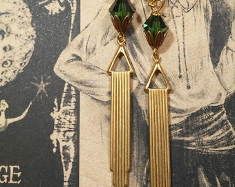 Green and Gold Art Deco Earrings - 1920s Art Deco Jewelry - 1920s Earrings - Flapper Jewelry - 1930s Vintage Style