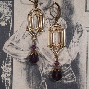 Purple Crystal Earrings 1920s Art Deco Jewelry Purple Bridal Earrings Flapper Jewelry 1920s Vintage Style image 9