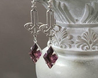 Purple Art Deco Earrings - Reproduction Art Deco Jewelry - 1920s Earrings - Flapper Jewelry - 1920s Bride - Vintage Style