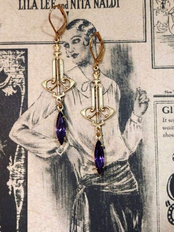 Vintage Style Purple Art Deco Earrings - Art Deco Jewelry - 1920s Deco Earrings - 1920s Jewelry - Flapper Jewelry - Boheme Bijou