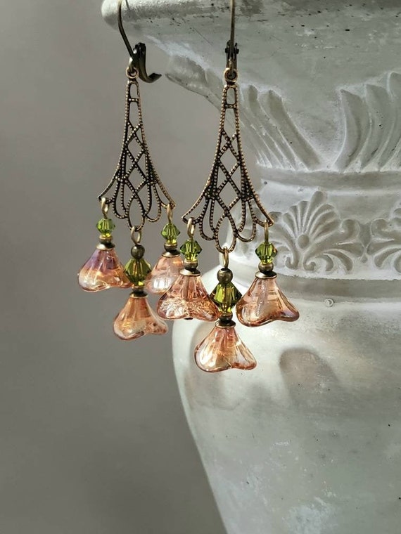 Art Nouveau Assemblage Earrings - Art Nouveau Style Jewelry - Vintage Style Chandelier Earrings - Reproduction Jewelry