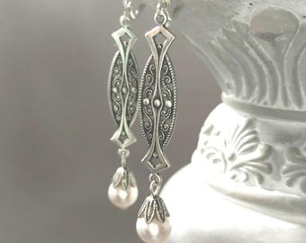 1920s Art Deco Earrings - Art Deco Jewelry - Bridal Handmade Earrings - Gatsby Wedding - Edwardian Jewelry - Vintage Style
