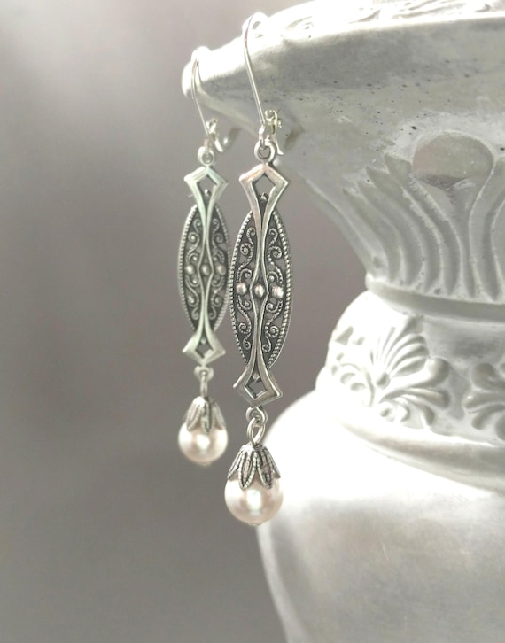 1920s Art Deco Earrings - Art Deco Jewelry - Bridal Handmade Earrings - Gatsby Wedding - Edwardian Jewelry - Vintage Style