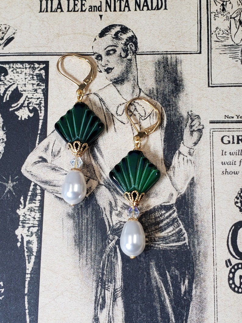 Pendientes de abanico Art Déco Reproducción de joyería Art Déco Pendientes de la década de 1920 Joyería Flapper Novia de la década de 1920 Estilo vintage imagen 4