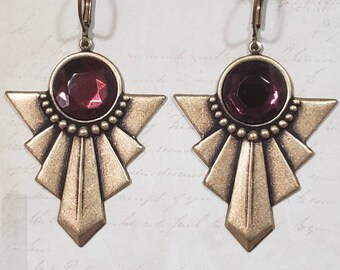 Purple Art Deco Earrings - Art Deco Jewelry - 1920s Statement Earrings - Vintage Style - Reproduction Jewelry - February Birthday Gift