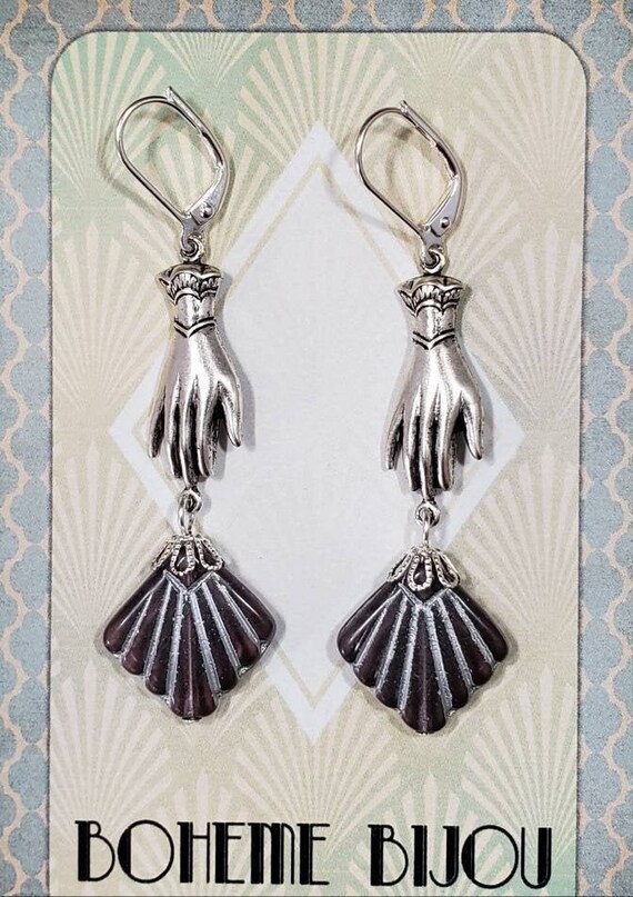 Dark Purple Art Deco Earrings - 1920s Art Deco Jewelry - Assemblage Earrings - Flapper Jewelry - Vintage Style