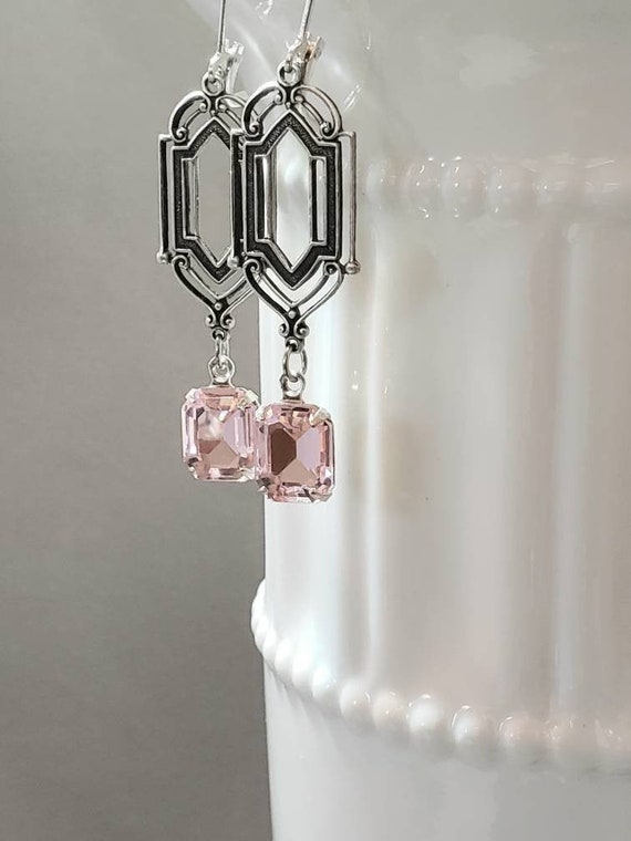 Pink Art Deco Earrings - Art Deco Jewelry - Dainty Edwardian Earrings - Edwardian Jewelry - 1920s Vintage Style - Boheme Bijou