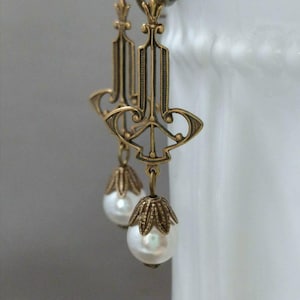 Pearl Art Deco Earrings - Art Deco Jewelry - 1920s Wedding - Bridal Handmade Earrings - Edwardian Jewelry - Vintage Style