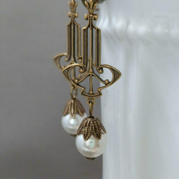 Pearl Art Deco Earrings - Art Deco Jewelry - 1920s Wedding - Bridal Handmade Earrings - Edwardian Jewelry - Vintage Style