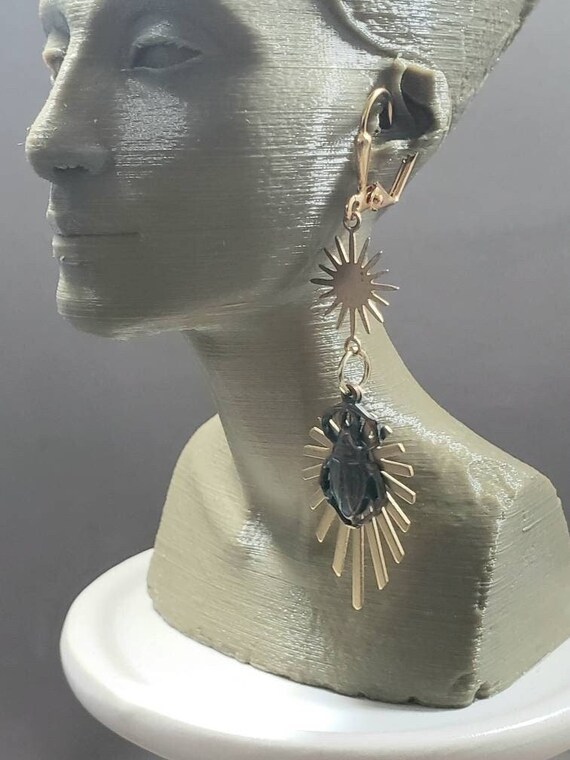 Egyptian Revival Scarab Earrings - Assemblage Earrings - Egyptian Revival Jewelry - King Tut Jewelry - Art Deco Reproduction