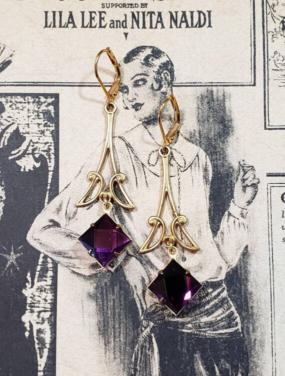 Purple Art Deco Earrings - Art Deco Jewelry - 1920s Flapper - Art Nouveau Earrings - Art Nouveau Jewelry - Vintage Style