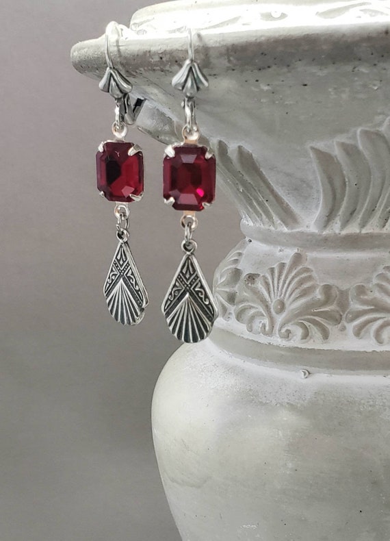 Red Art Deco Earrings - 1920s Art Deco Jewelry - 1920s Earrings - Flapper Jewelry - Vintage Style - Historical Reproduction