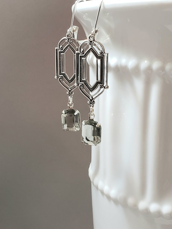 Black Diamond Art Deco Earrings - Art Deco Jewelry - 1920s Wedding - Edwardian Reproduction Jewelry - Edwardian Earrings