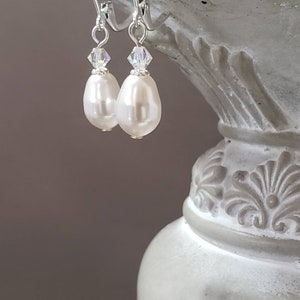 Simple Pearl Drop Earrings Dainty Pearl Earrings Vintage Style Bridal Jewelry 1920s Bride Regency Reproduction image 5