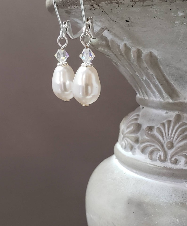 Simple Pearl Drop Earrings Dainty Pearl Earrings Vintage Style Bridal Jewelry 1920s Bride Regency Reproduction image 5