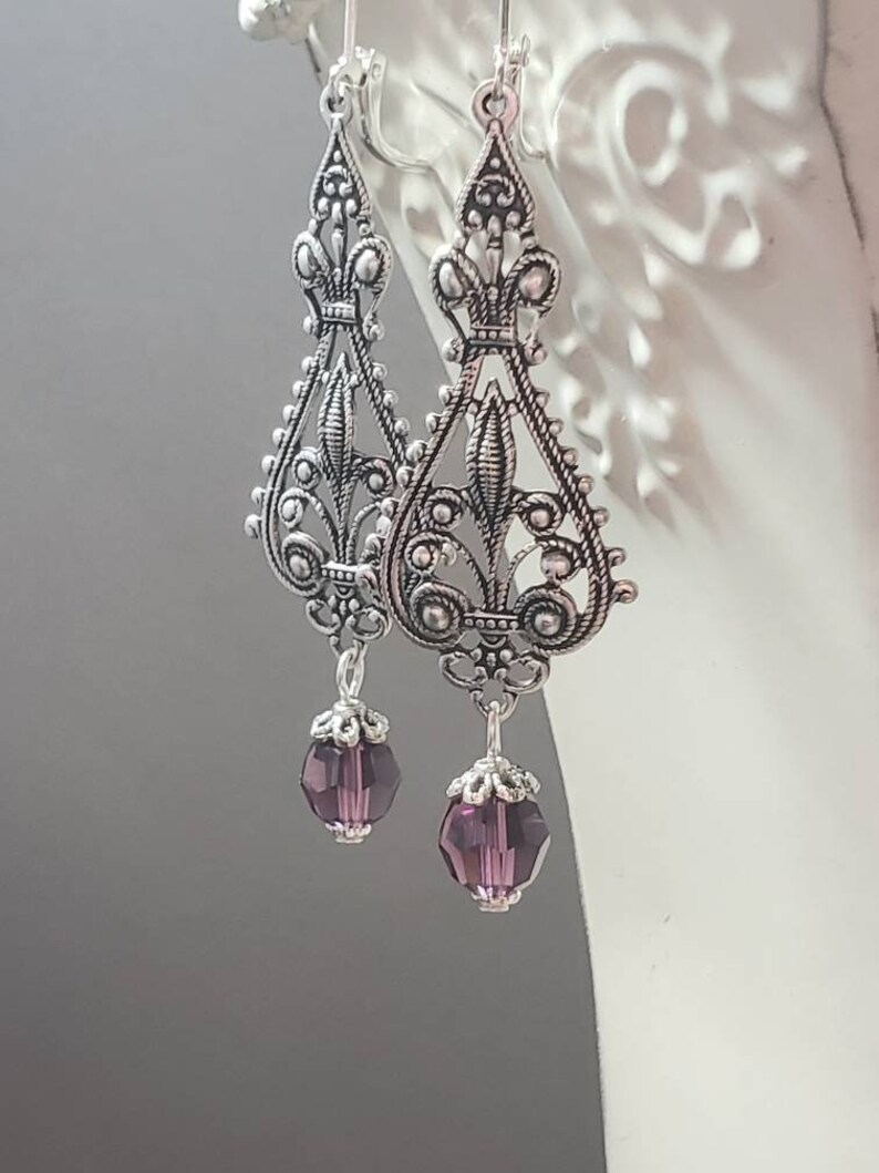 Purple Crystal Earrings Edwardian Style Jewelry Purple Victorian Earrings Edwardian Reproduction Vintage Style Bild 5