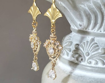 Gold Rococo Earrings - 18th Century Jewelry - Jane Austen Earrings - Victorian Era Jewelry - Gilded Age - Marie Antoinette Costume