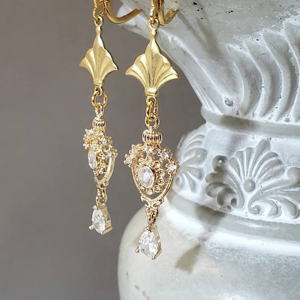 Gold Rococo Earrings - 18th Century Jewelry - Jane Austen Earrings - Victorian Era Jewelry - Gilded Age - Marie Antoinette Costume