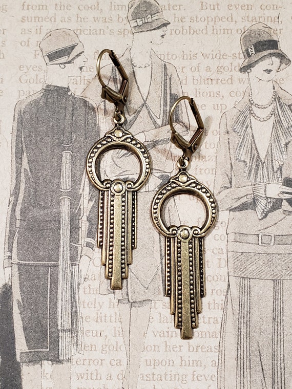 Gold Art Deco Earrings - Art Deco Jewelry - 1920s Flapper Earrings - 1930s Vintage Style - Reproduction Jewelry