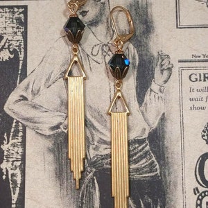 Dark Blue Art Deco Earrings - 1920s Earrings - 1920s Art Deco Jewelry - Great Gatsby Wedding - 1930s Jewelry - Vintage Style