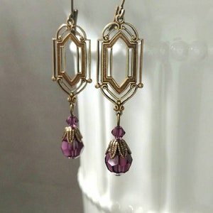 Purple Crystal Earrings 1920s Art Deco Jewelry Purple Bridal Earrings Flapper Jewelry 1920s Vintage Style image 6