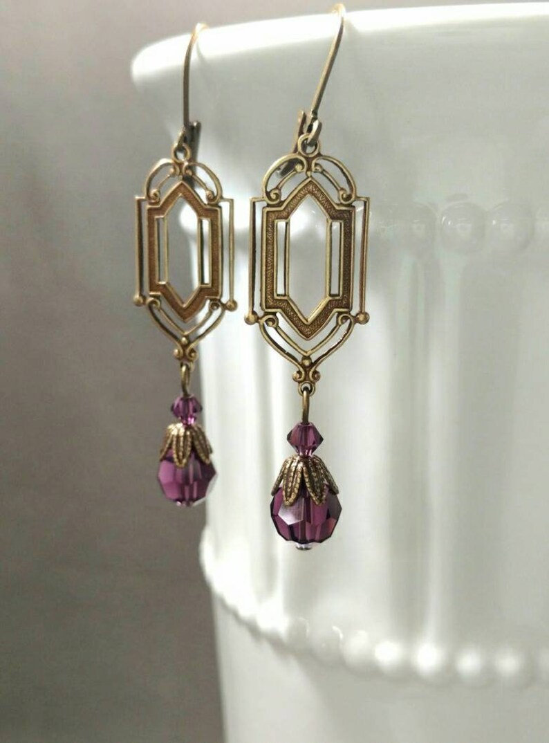 Purple Crystal Earrings 1920s Art Deco Jewelry Purple Bridal Earrings Flapper Jewelry 1920s Vintage Style image 6