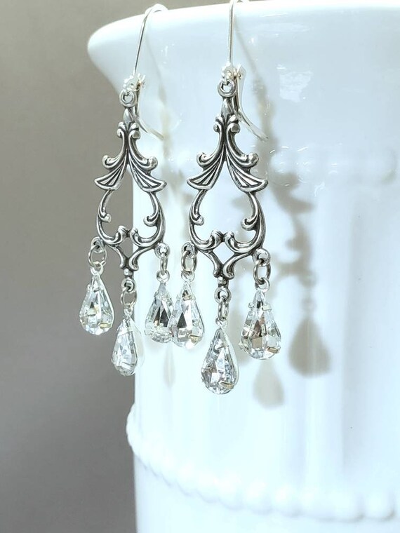 Art Deco Bridal Earrings - 1920s Art Deco Jewelry - Chandelier Earrings Wedding - Great Gatsby Wedding - Edwardian Style Jewelry