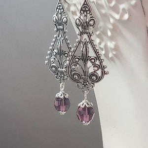 Purple Crystal Earrings Edwardian Style Jewelry Purple Victorian Earrings Edwardian Reproduction Vintage Style Bild 1