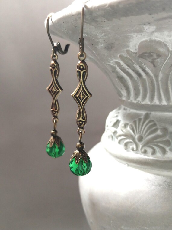 Green Flapper Earrings Art Deco Jewelry Art Deco Earrings 1920s Jewelry Bridesmaid Jewelry Womens Jewelry Boheme Bijou