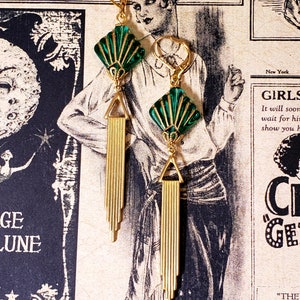 Green Fan Art Deco Earrings 1920s Art Deco Jewelry Flapper Earrings Vintage Style Jewelry 1920s Bride Bild 7