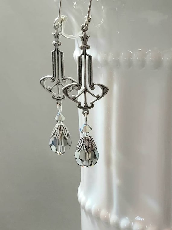 Black Diamond Crystal Art Deco Earrings - Art Deco Jewelry - Edwardian Earrings - Edwardian Jewelry - 1920s Vintage Style