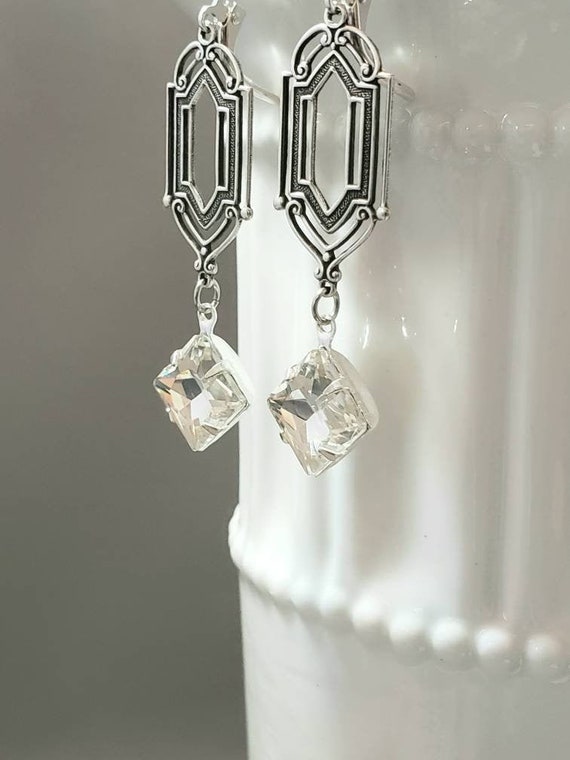 Art Deco Crystal Earrings - 1920s Art Deco Jewelry - 1920s Earrings - Flapper Jewelry - Vintage Style for Bride