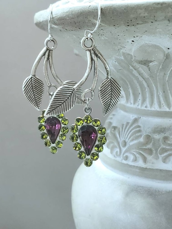 Suffragette Jewelry - Assemblage Earrings - Edwardian Style Jewelry - Olivine  Earrings - Art Nouveau Style - Alfons Mucha