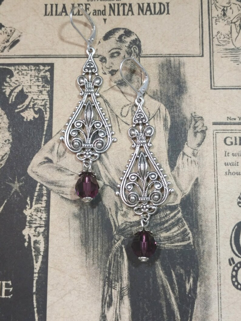 Purple Crystal Earrings Edwardian Style Jewelry Purple Victorian Earrings Edwardian Reproduction Vintage Style Bild 6