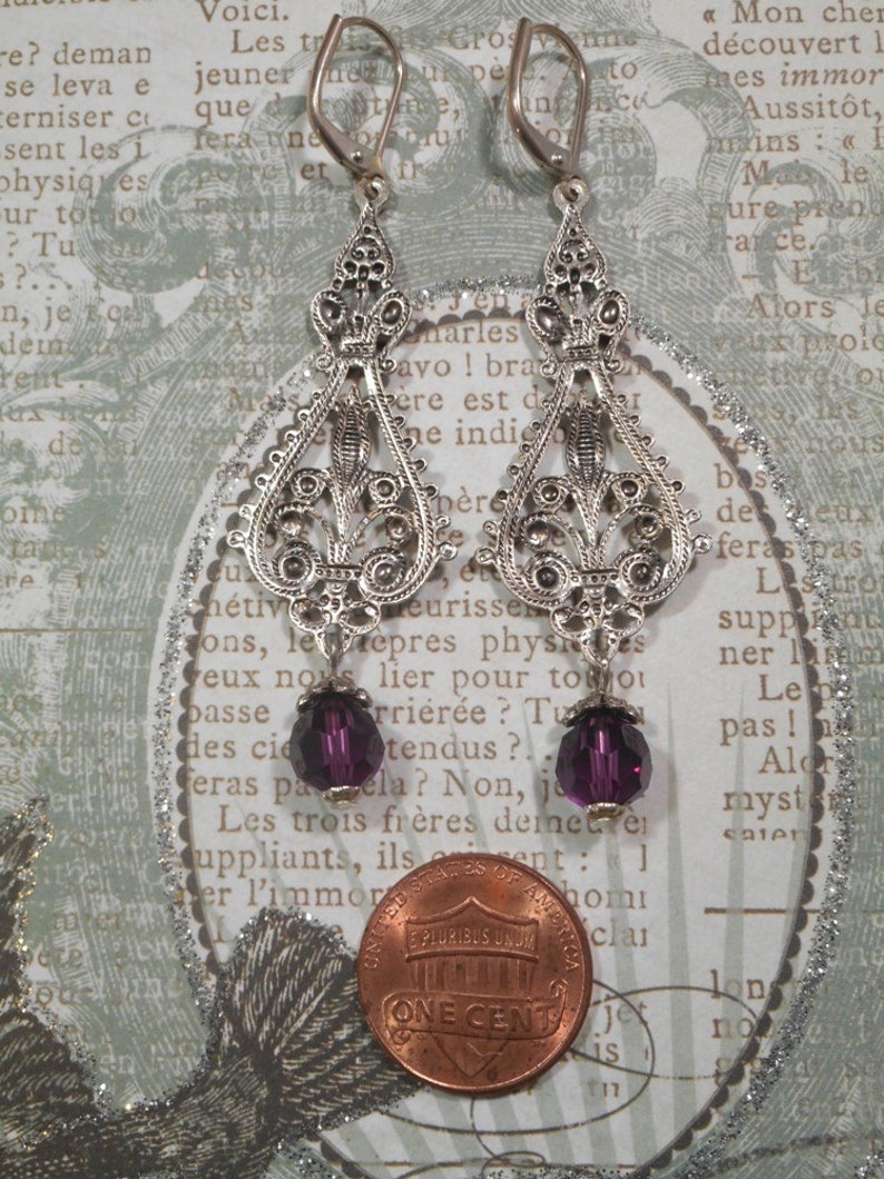 Purple Crystal Earrings Edwardian Style Jewelry Purple Victorian Earrings Edwardian Reproduction Vintage Style Bild 2