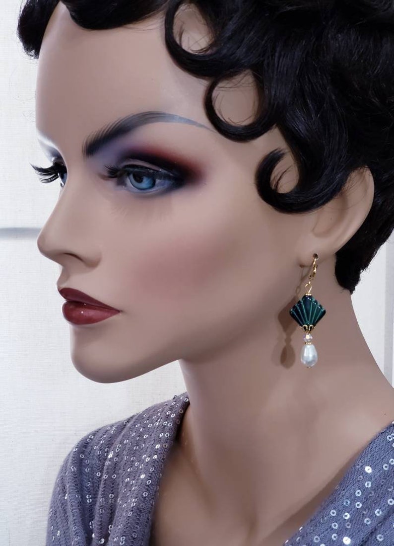 Fan Earrings Art Deco Reproduction Art Deco Jewelry 1920s Earrings Flapper Jewelry 1920s Bride Vintage Style image 3