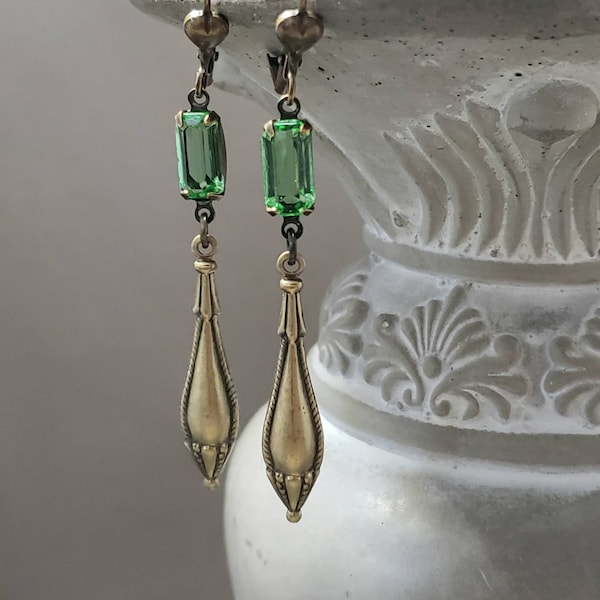 Peridot Green Art Deco Earrings - 1920s Art Deco Jewelry - 1920s Earrings - Edwardian  Style Jewelry  - Vintage Style
