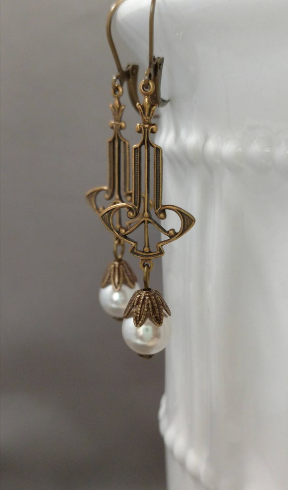 Pearl Art Deco Earrings - Art Deco Jewelry - 1920s Wedding - Bridal Handmade Earrings - Edwardian Jewelry - Vintage Style
