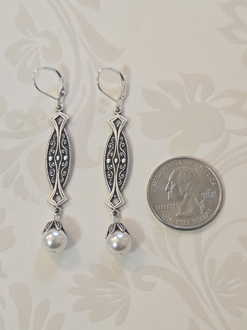 1920s Art Deco Earrings - Art Deco Jewelry - Bridal Handmade Earrings - Gatsby Wedding - Edwardian Jewelry - Vintage Style image 3