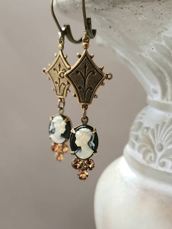 Emma Cameo Earrings - Jane Austen Jewelry - Rococo Earrings - Historical Jewelry - Regency Reproduction - Marie Antoinette