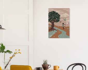 Dancing with Birds Art Print | Signed Illustration of a Woman in the Rain