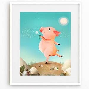 Wishful Pig – Kid&#39;s Art Print, Children&#39;s Room, Funny Print, Wall Art for Kids, Kids Illustration, Art, Playroom Art, Animals