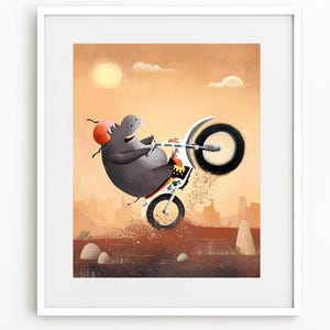 Hippo’s Wild Ride – Kid&#39;s Art Print, Children&#39;s Room, Funny Print, Wall Art for Kids, Kids Illustration, Art, Playroom Art, Animals