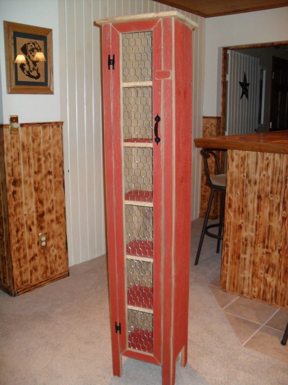 Rustic Red Chicken Wire Door Cabinet Etsy